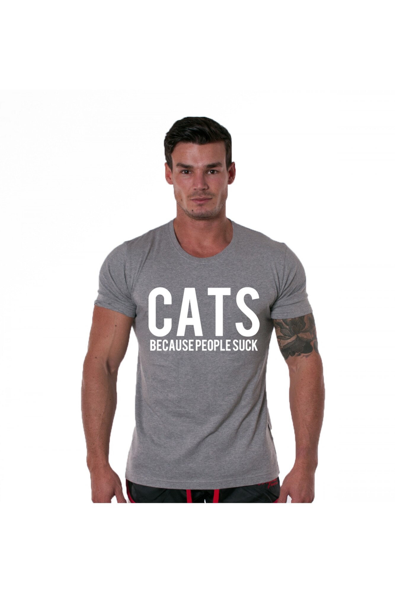 Tricou gri cu alb barbati - Cats, M