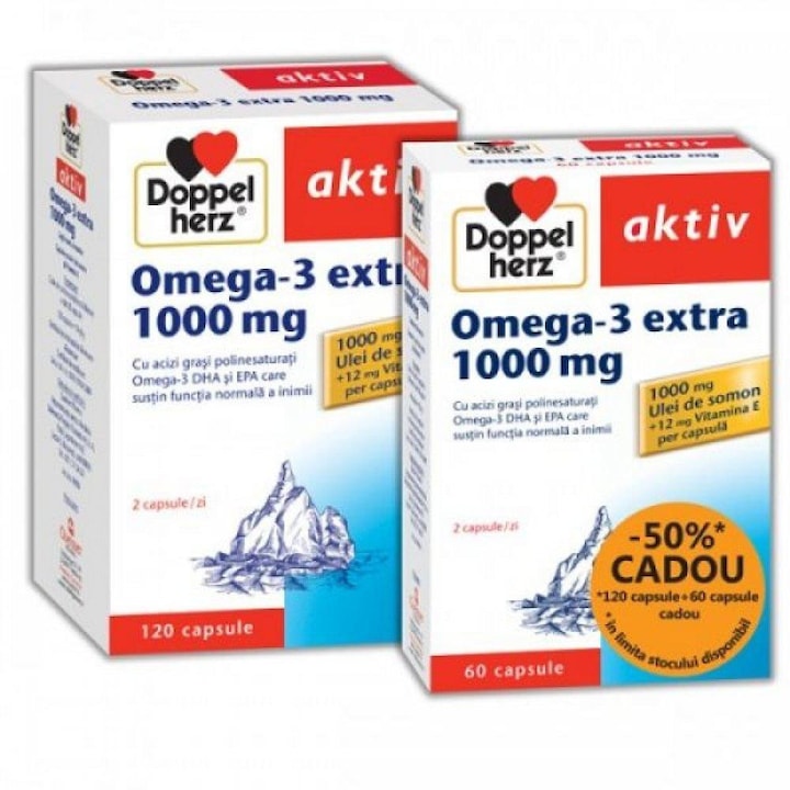 Pachet Omega - 3 extra, 1000 mg, 120 + 60 capsule, Doppelherz