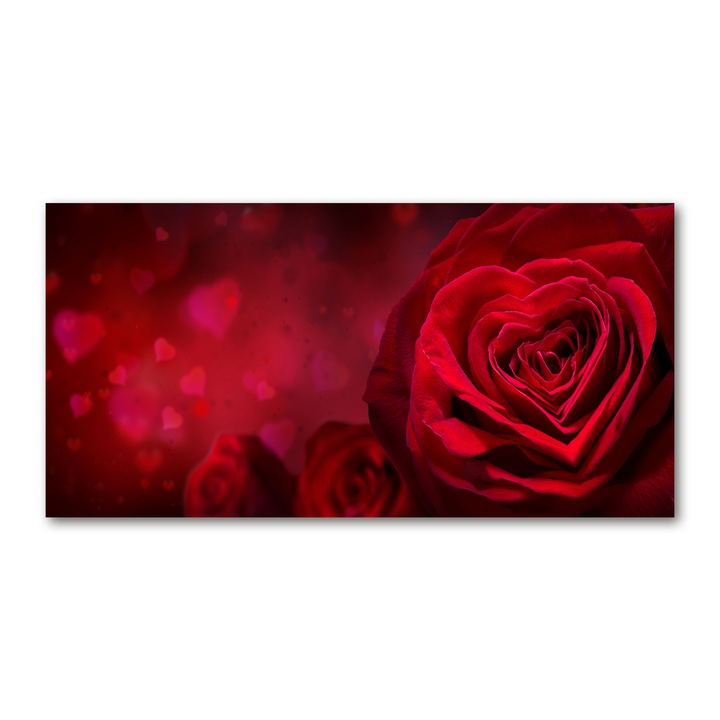 Pictura pe panza, 100x 50cm, Decorarea peretilor "Inima de trandafir rosu”