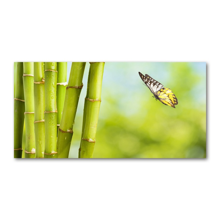 Pictura pe panza, 100x 50cm, Decorarea peretilor "Bambus si fluture”