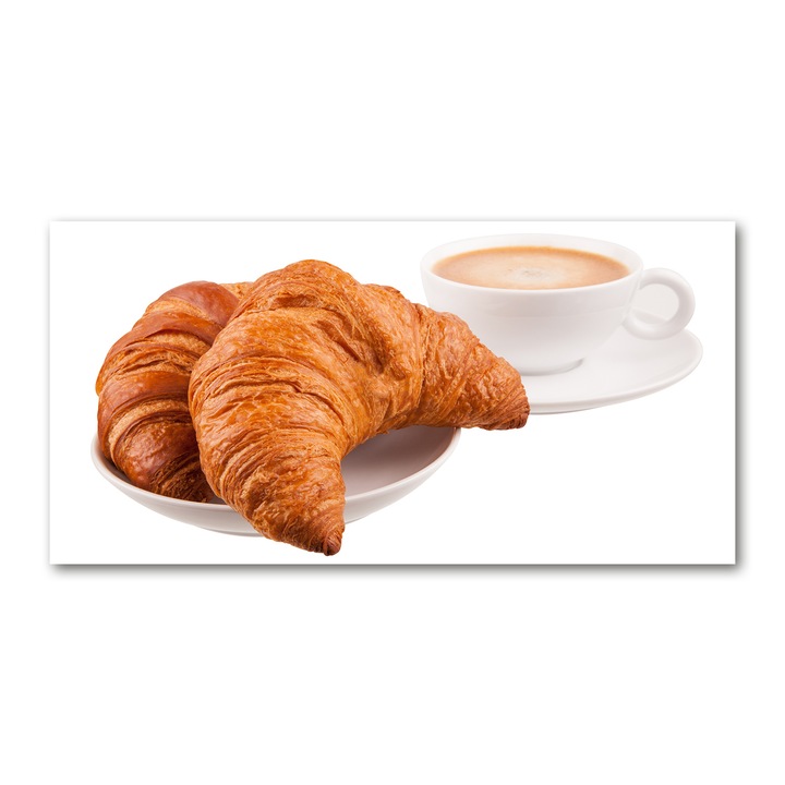 Üvegkép, 140x70 cm, Nyomtatott fali dekoráció, "Croissant és kávé", tw2-osh2s-140x70-f-71215750