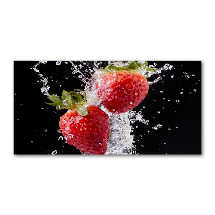 Üvegkép, 140x70 cm, Nyomtatott fali dekoráció, "Eper és víz", tw2-osh2s-140x70-f-79386488