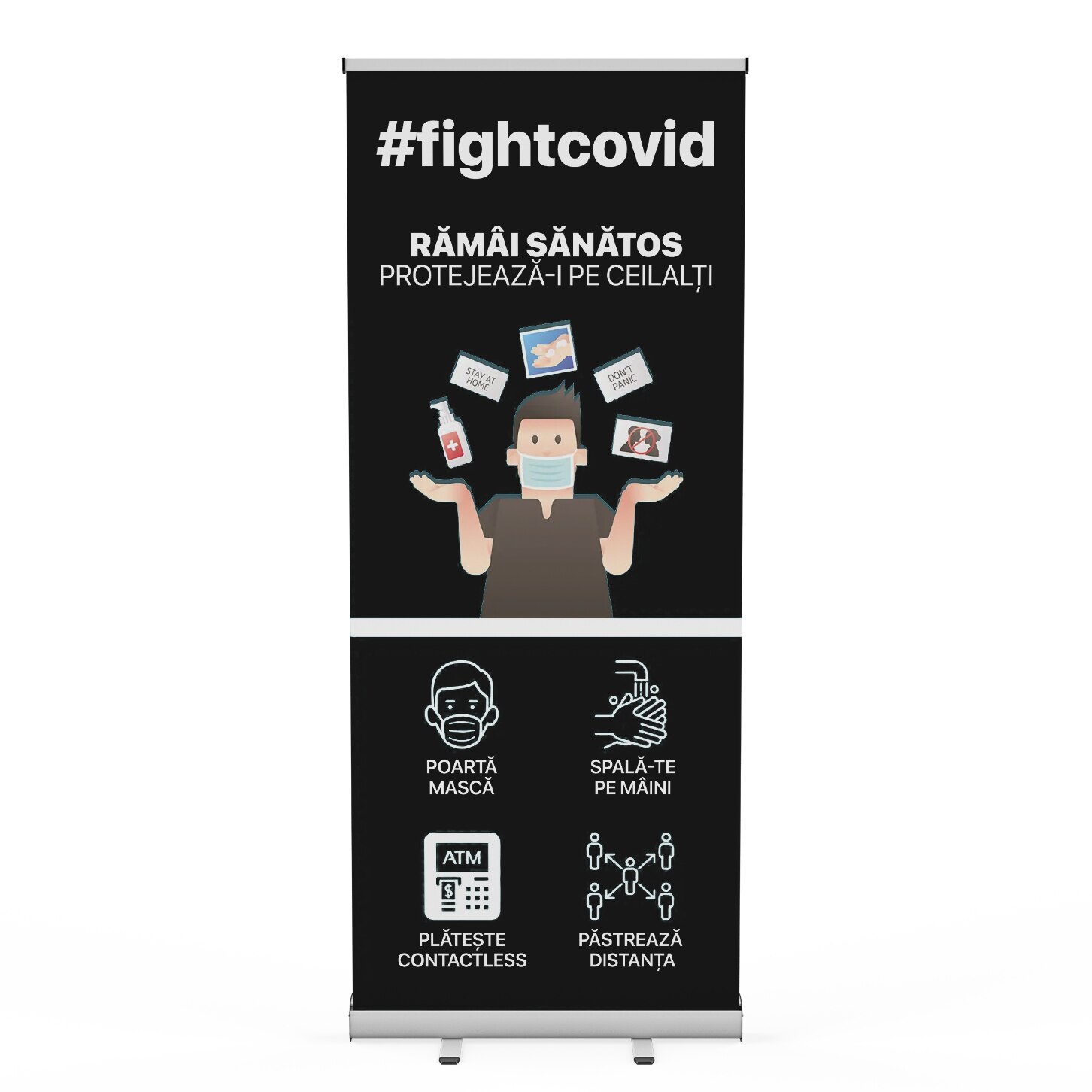 Sistem Roll-up Covid-19, negru, 85 x 200 cm