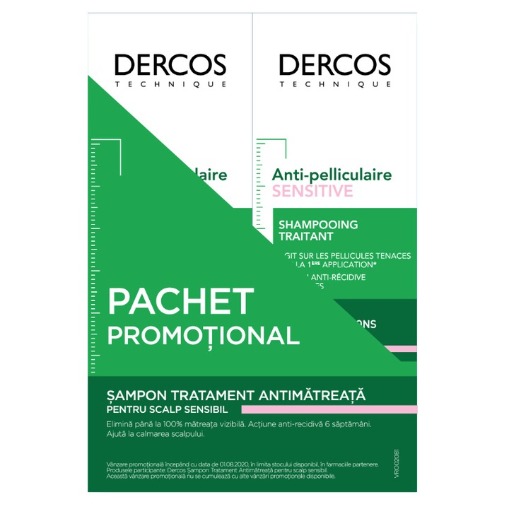 Pachet: 2 x Sampon anti-matreata Vichy Dercos Anti-Dandruff Sensitive pentru scalp sensibil, 2 x 200 ml