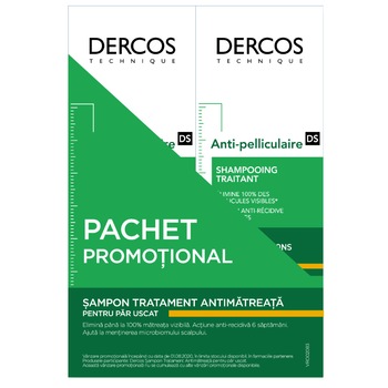 Pachet promotional: 2 x Sampon anti-matreata Vichy Dercos Anti-Dandruff pentru scalp uscat, 2 x 200 ml Pachet promotional: 2 x Sampon anti-matreata Vichy Dercos Anti-Dandruff pentru scalp uscat, 2 x 200 ml