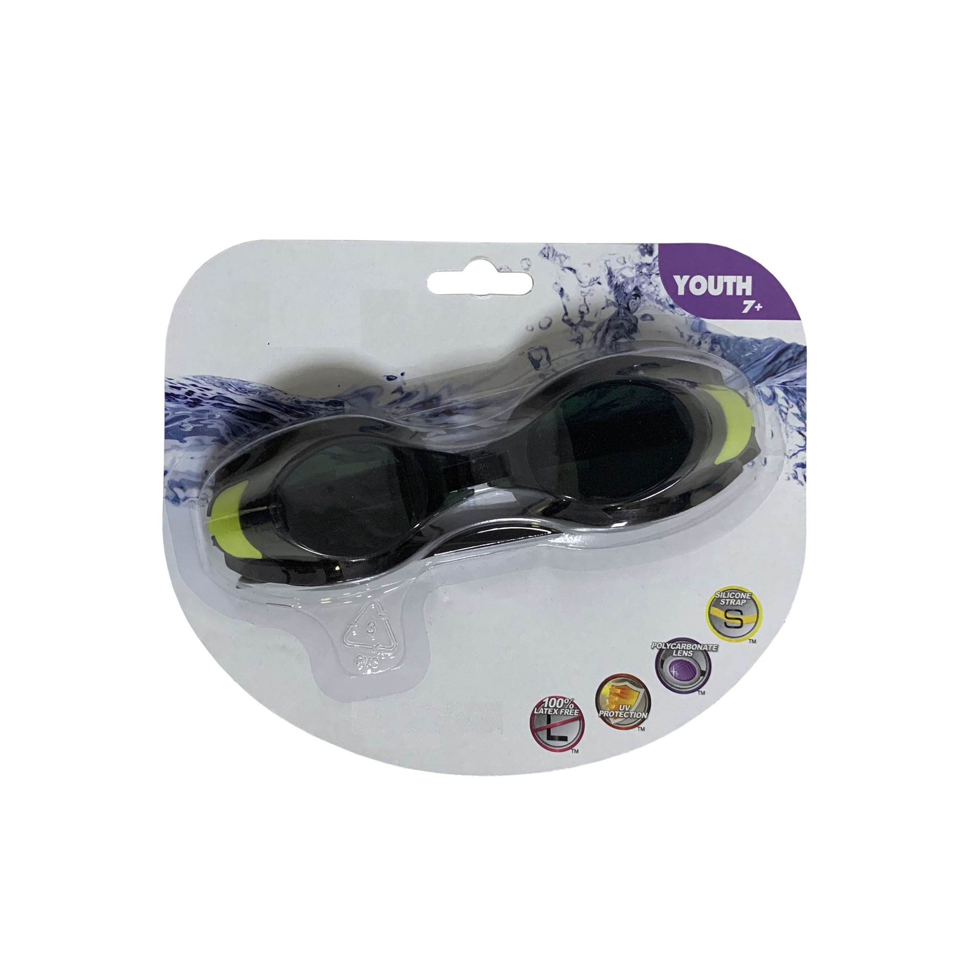 Ochelari de inot Bibilel, Varsta 7+ ani, Negru cu Verde, BBL1656