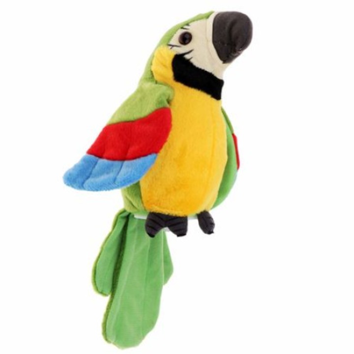 Urban Trends ® beszélő papagáj interaktív játék elemmel, mindent megismétel, amit hall, 18 cm, zöld / többszínű