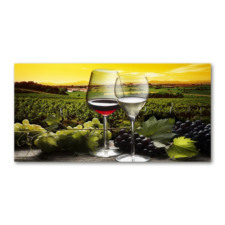 Üvegkép, 100x50 cm, Nyomtatott fali dekoráció, "Bor és szőlő", tw2-ean-osh2s-100x50-91388380
