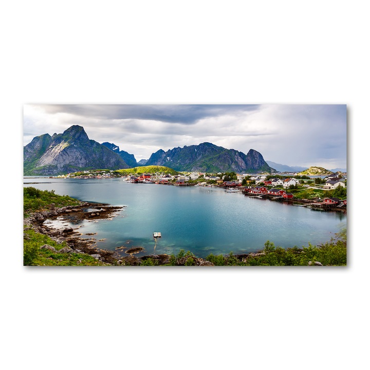 Üvegkép, 140x70 cm, Nyomtatott fali dekoráció, "Lofoten Norvégia", tw2-osh2s-140x70-f-151856257