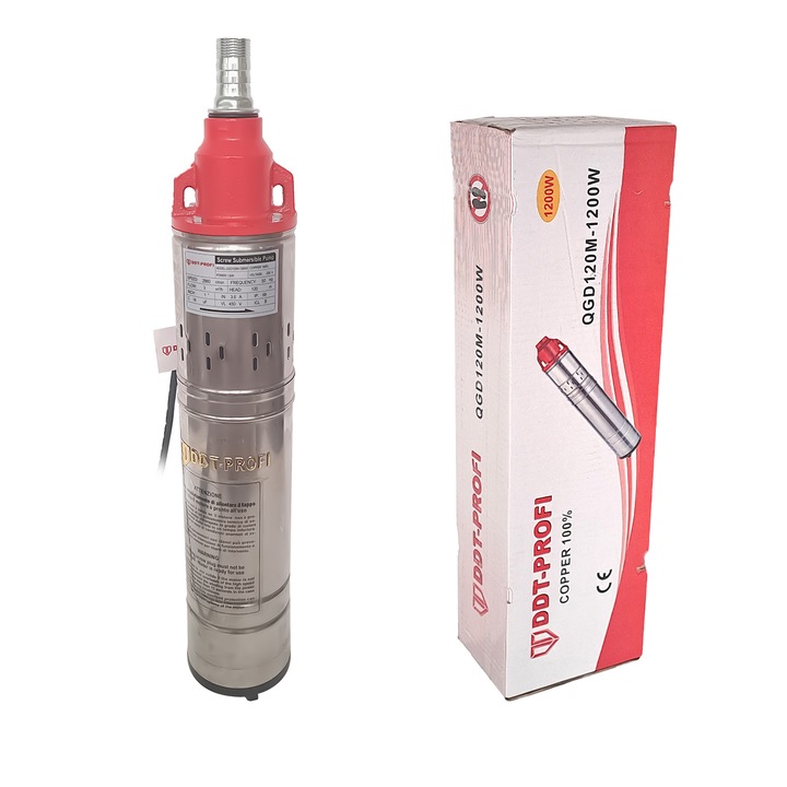 Потопяема помпа, 100% медна намотка, DDT-PROFI, QGD120, 1.2 kW, Неръждаема стомана/Чугун, 3 m³/h, 120 m