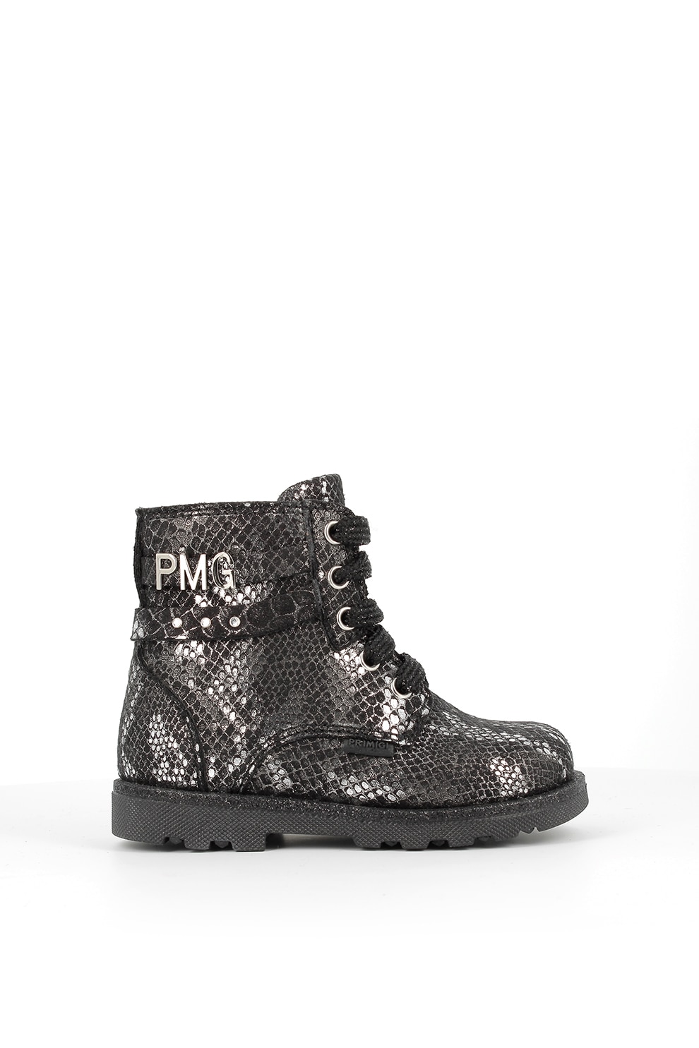Primigi, Cizme de piele ecologica, cu imprimeu piele de reptila, Negru/Argintiu, 25 EU