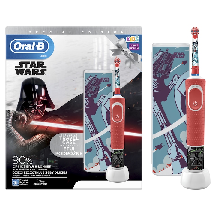 Oral-B D100 Vitality gyerek fogkefe, 7600 rezgés/perc, 2 tisztítási mód, nyomásérzékelő, útitok, Star Wars