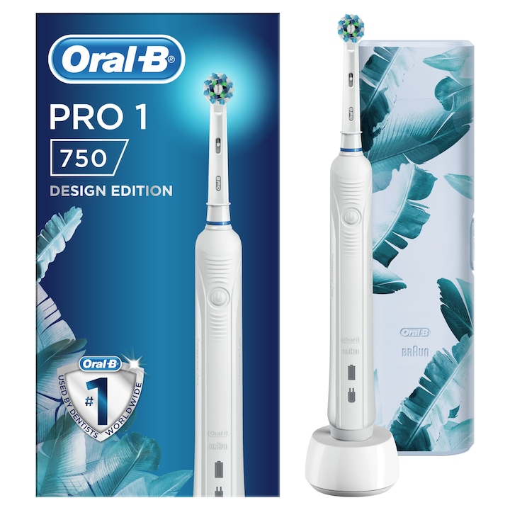 Oral-B PRO 750 elektromos fogkefe Cross Action fejjel, 8800 rezgés/perc, nyomásérzékelő, útitok, fehér