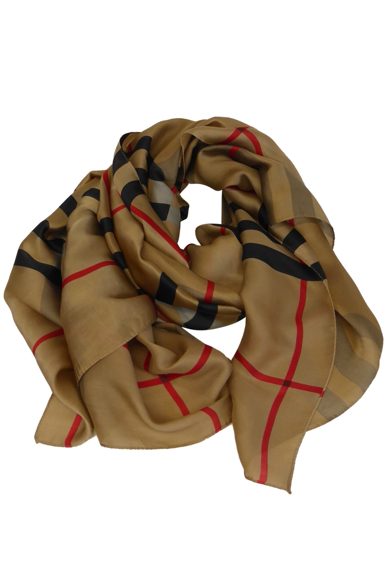 Esarfa matase, Univers Fashion, 180 cm x 90 cm, maro cu imprimeu dungi