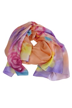 Esarfa matase, Univers Fashion, 180 cm x 90 cm, roz somon cu imprimeu floral Esarfa matase, Univers Fashion, 180 cm x 90 cm, roz somon cu imprimeu floral