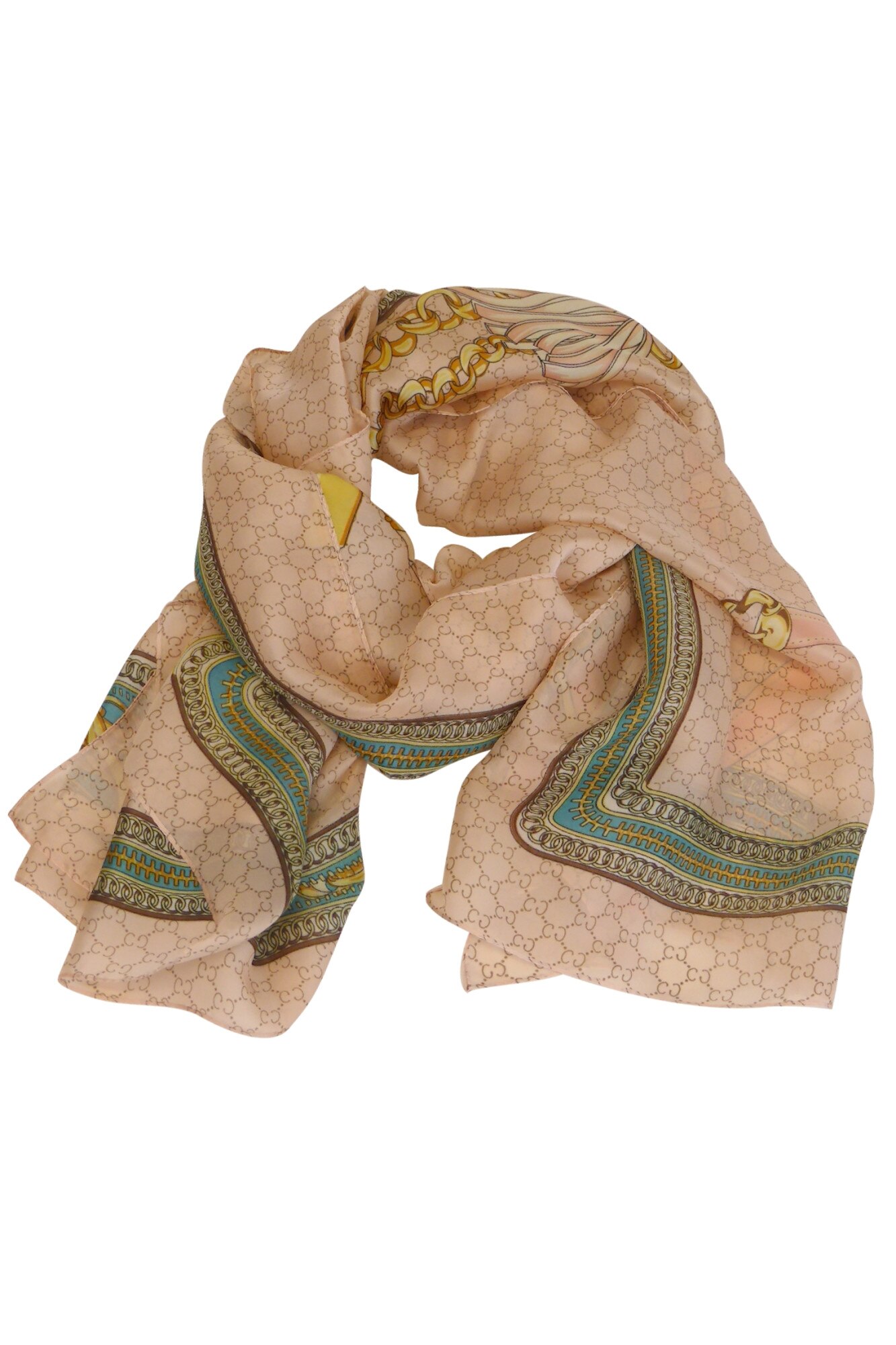 Esarfa matase, Univers Fashion, 180 cm x 90 cm, roz pal cu imprimeu