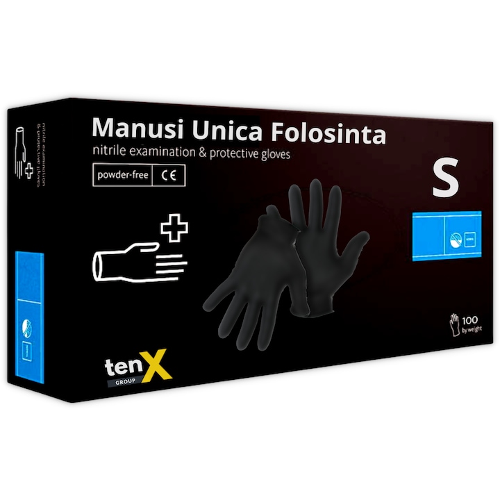 Manusi de unica folosinta din nitril, nepudrate, marime S, Negru, 100 bucati