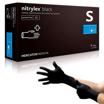 Manusi de unica folosinta din nitril, nepudrate, marime S, Negru, 100 bucati Manusi de unica folosinta din nitril, nepudrate, marime S, Negru, 100 bucati