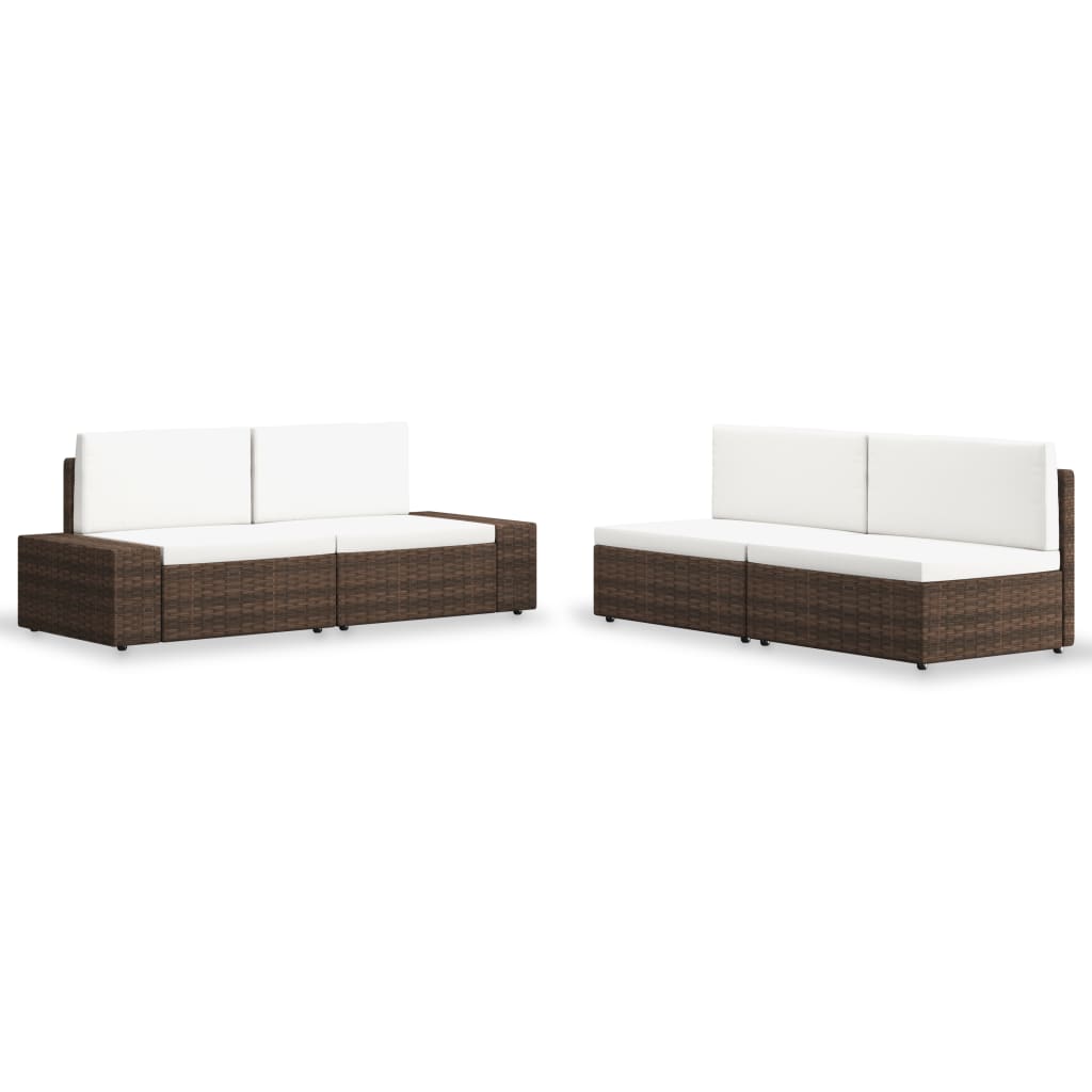 Set mobilier de gradina 4 piese, canapele cu perne, vidaXL, Poliratan, Alb/Maro