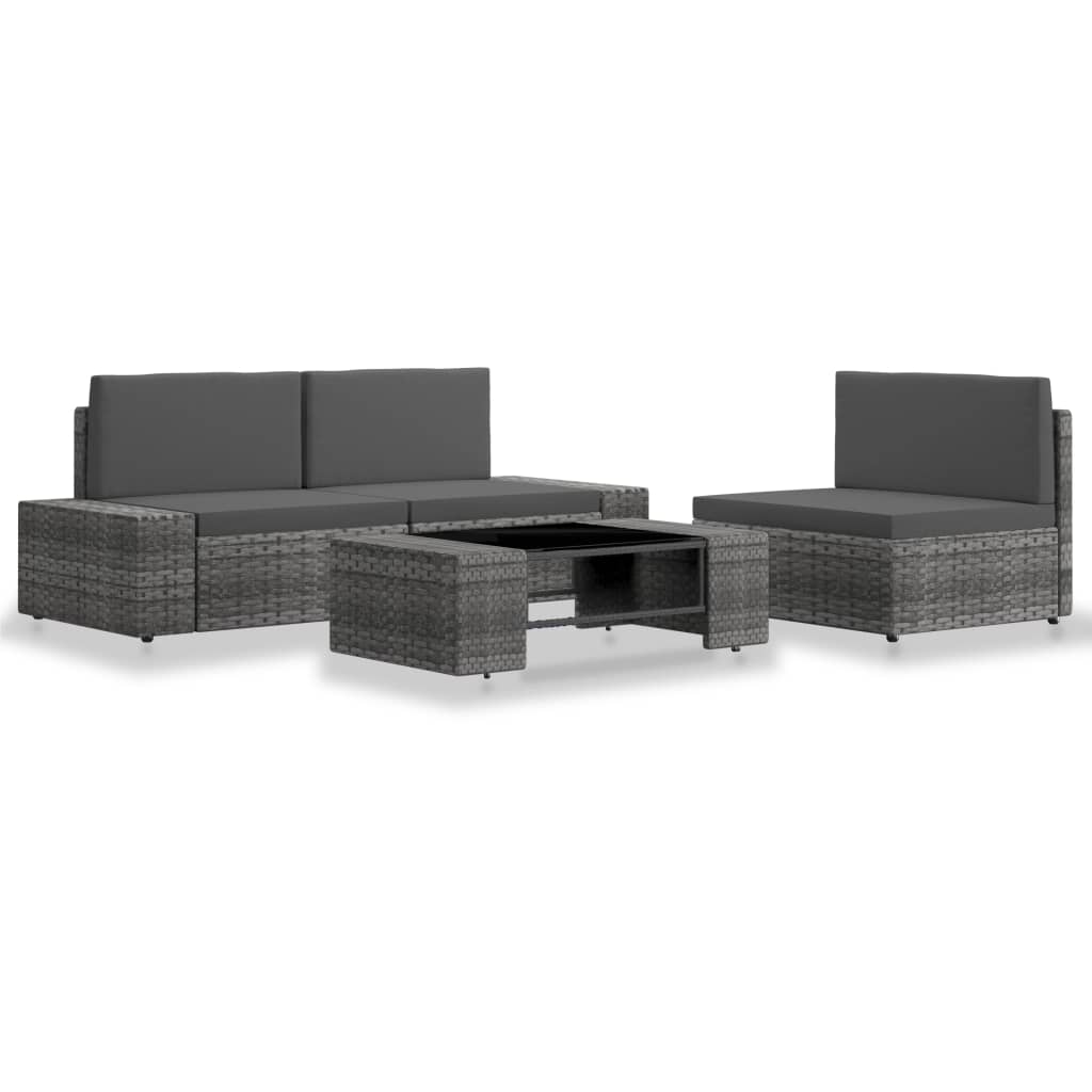 Set mobilier de gradina 4 piese, canapele si masa, vidaXL, Poliratan, Gri