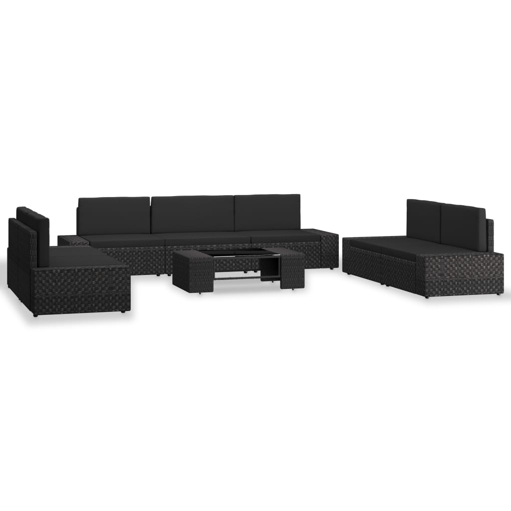 Set mobilier de gradina 8 piese, canapele cu masa, vidaXL, Poliratan, Negru