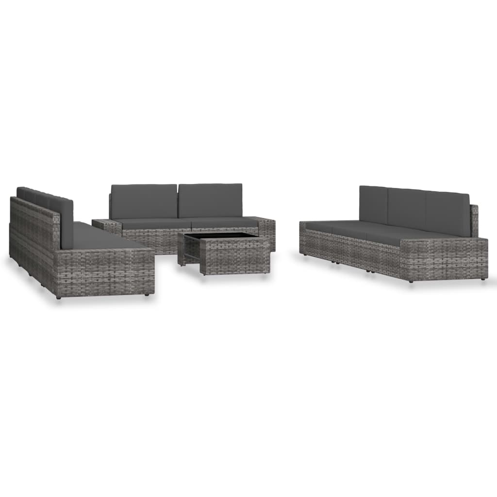 Set mobilier de gradina 10 piese, fotolii si masa, vidaXL, Poliratan, Gri