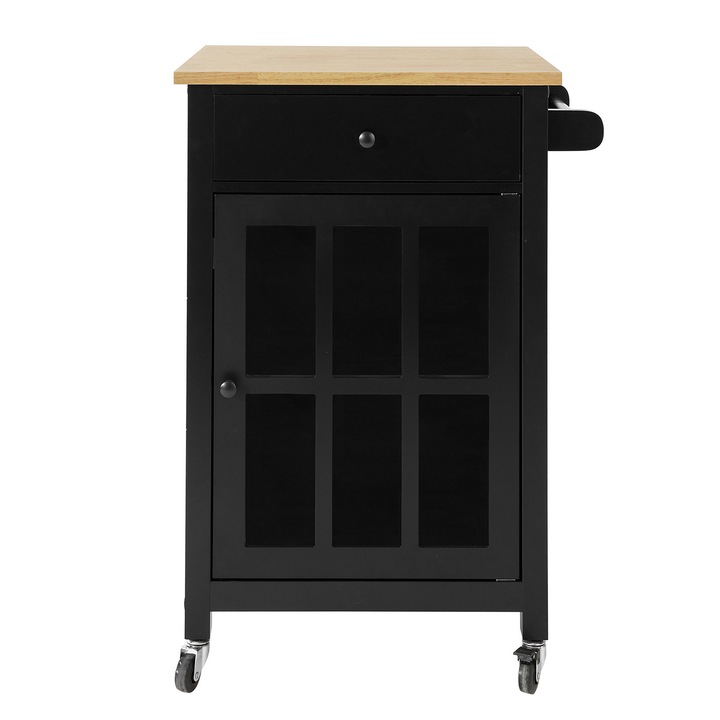 Кухненска количка SoBuy, FKW98-SCH, 63 x 46 x 88 см, MDF, Черно/ Кафяво