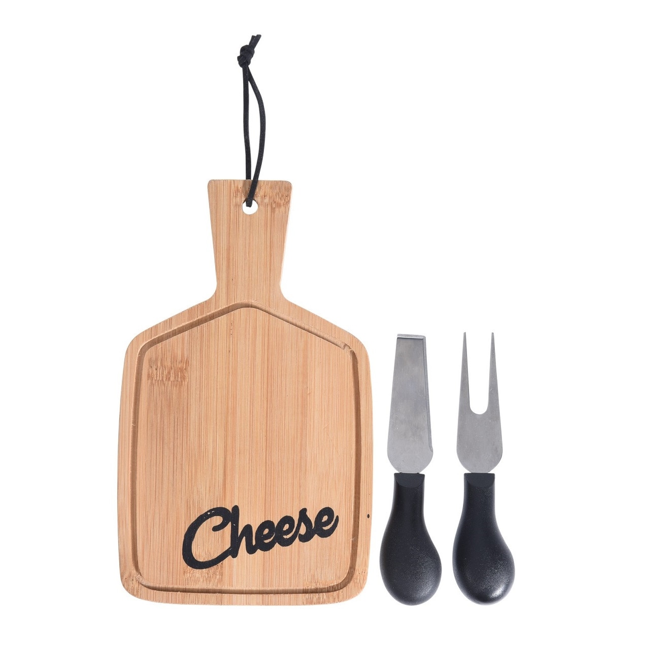 Set platou bambus + 2 cutite pentru branzeturi, 20x12 cm