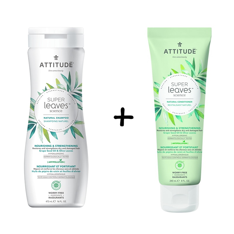 Pachet Sampon ecologic Attitude Superleaves pentru hranire si intarire, 473 ml + Balsam ecologic pentru hranire si intarire, 240 ml