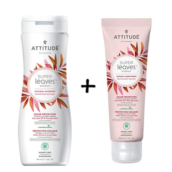 Pachet Sampon ecologic Attitude Superleaves pentru protectia parului vopsit, 473 ml + Balsam ecologic pentru protectia parului vopsit, 240 ml Pachet Sampon ecologic Attitude Superleaves pentru protectia parului vopsit, 473 ml + Balsam ecologic pentru protectia parului vopsit, 240 ml