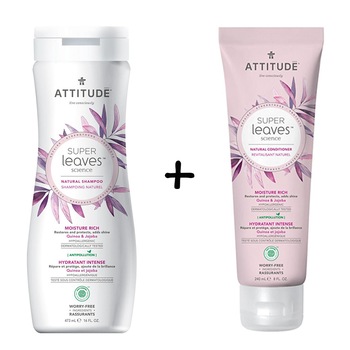 Pachet Sampon ecologic Attitude Superleaves pentru par uscat si aspru, 473 ml + Balsam ecologic pentru par uscat si aspru, 240 ml Pachet Sampon ecologic Attitude Superleaves pentru par uscat si aspru, 473 ml + Balsam ecologic pentru par uscat si aspru, 240 ml