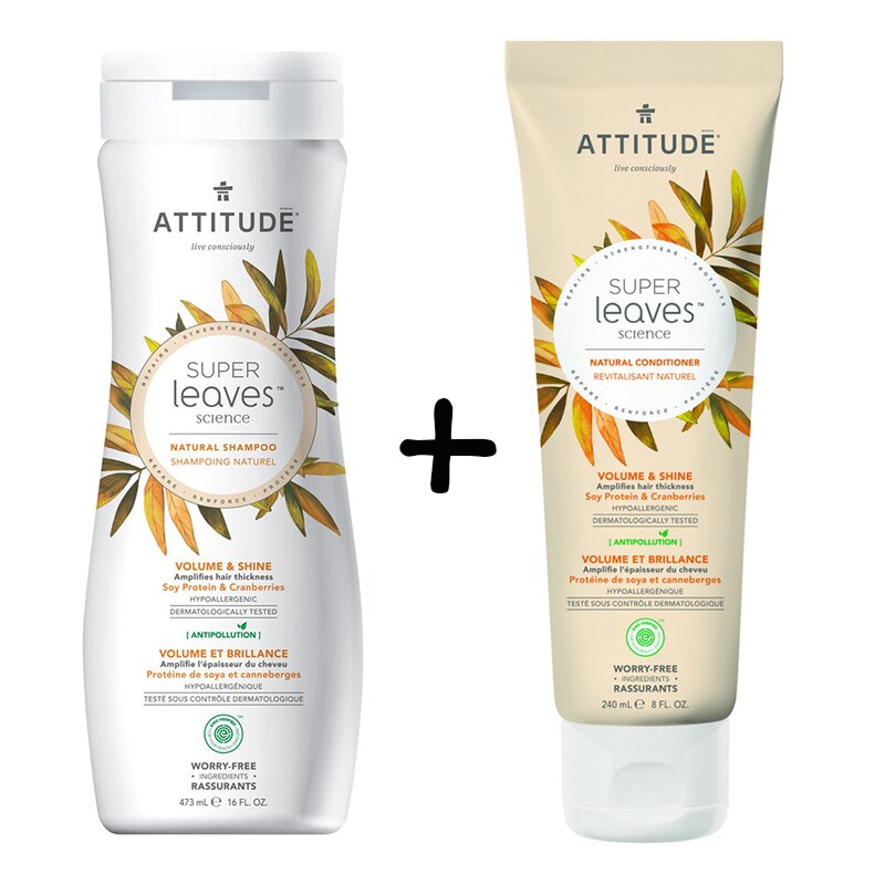 Pachet Sampon ecologic Attitude Superleaves pentru volum si stralucire, 473 ml + Balsam ecologic pentru volum si stralucire, 240 ml