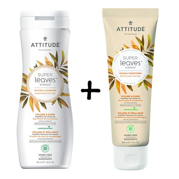 Pachet Sampon ecologic Attitude Superleaves pentru volum si stralucire, 473 ml + Balsam ecologic pentru volum si stralucire, 240 ml Pachet Sampon ecologic Attitude Superleaves pentru volum si stralucire, 473 ml + Balsam ecologic pentru volum si stralucire, 240 ml