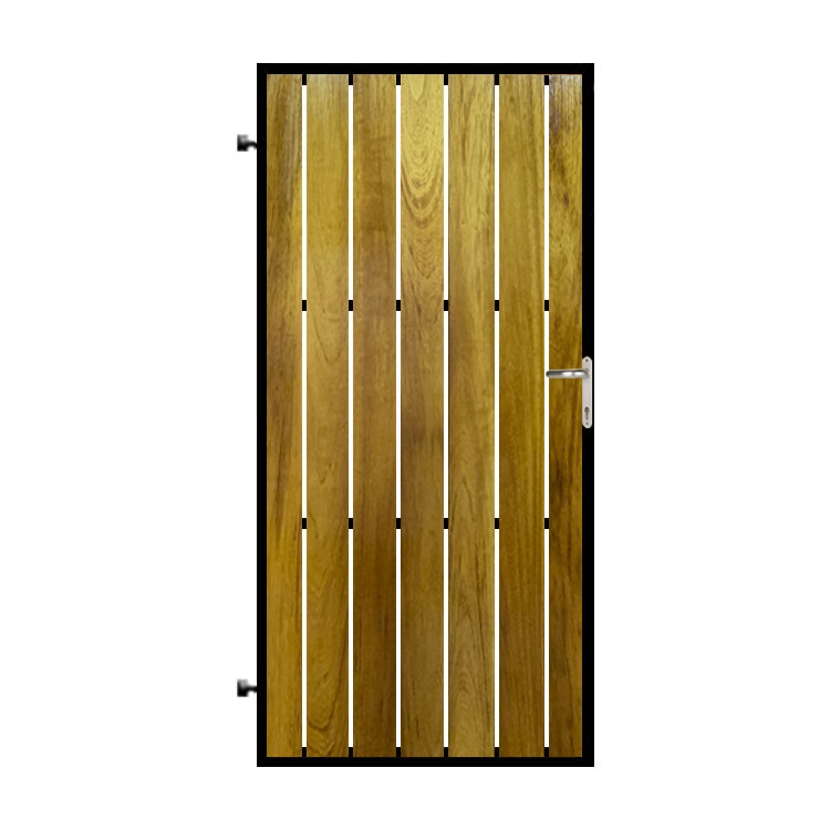 Poarta pietonala din otel si lemn, model PP-03, 900x1800 mm, vopsita cu lac pentru lemn in diferite nuante