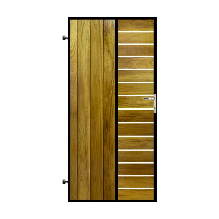 Poarta pietonala din otel si lemn, model PP-06, 900x1800 mm, vopsita cu lac pentru lemn in diferite nuante