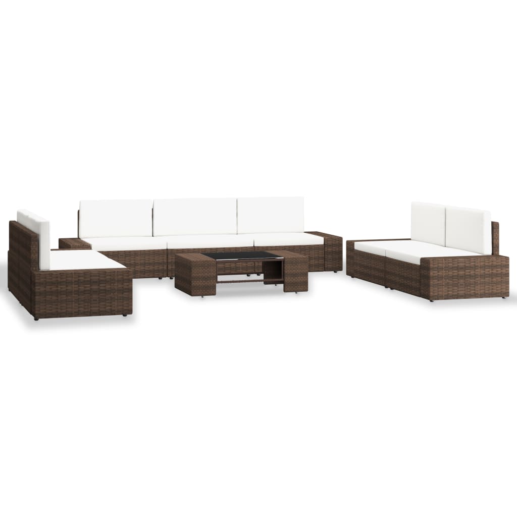 Set mobilier de gradina 8 piese, canapele cu masa, vidaXL, Poliratan, Alb/Maro