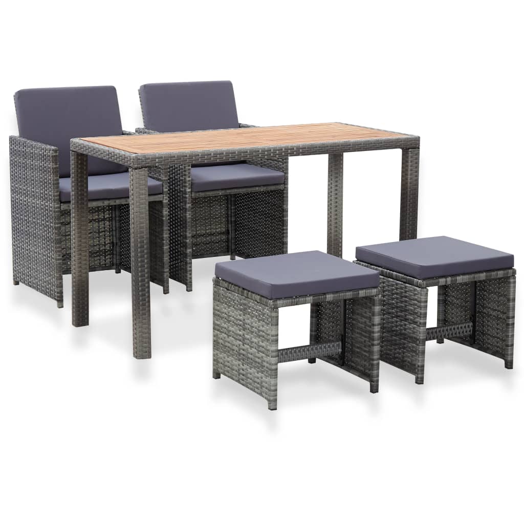 Set mobilier de exterior masa cu fotolii 5 piese, vidaXL, Poliratan/Lemn, 123 x 60 x 74 cm, Gri