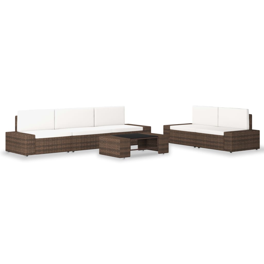 Set mobilier de gradina 6 piese, canapele cu masa, vidaXL, Poliratan, Alb/Maro