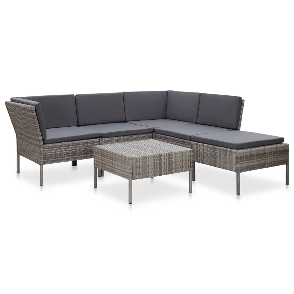 Set mobilier de gradina 6 piese, canapea L si masa,vidaXL, Poliratan, 60 x 60 x 35 cm, Gri