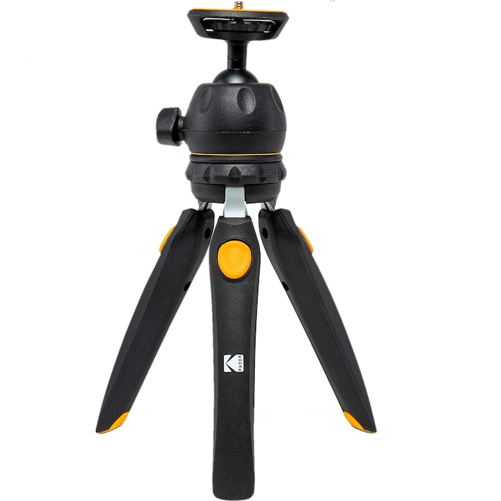 Сгъваем мини статив Kodak, За камера, мобилен телефон и екшън камера, Сферична глава, Черен