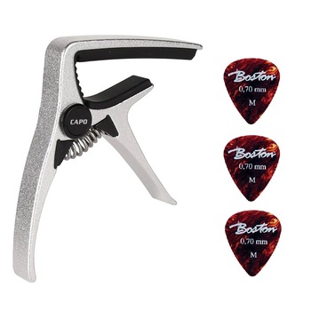 Set capodastru chitara acustica electrica Boston CAPO-AE-01 aluminiu, curbat + 3 pene Set capodastru chitara acustica electrica Boston CAPO-AE-01 aluminiu, curbat + 3 pene