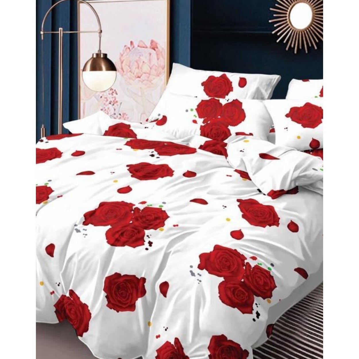 Set Lenjerie de Pat din Finet Satinat, 6 Piese, Pat 2 Persoane, Rubi