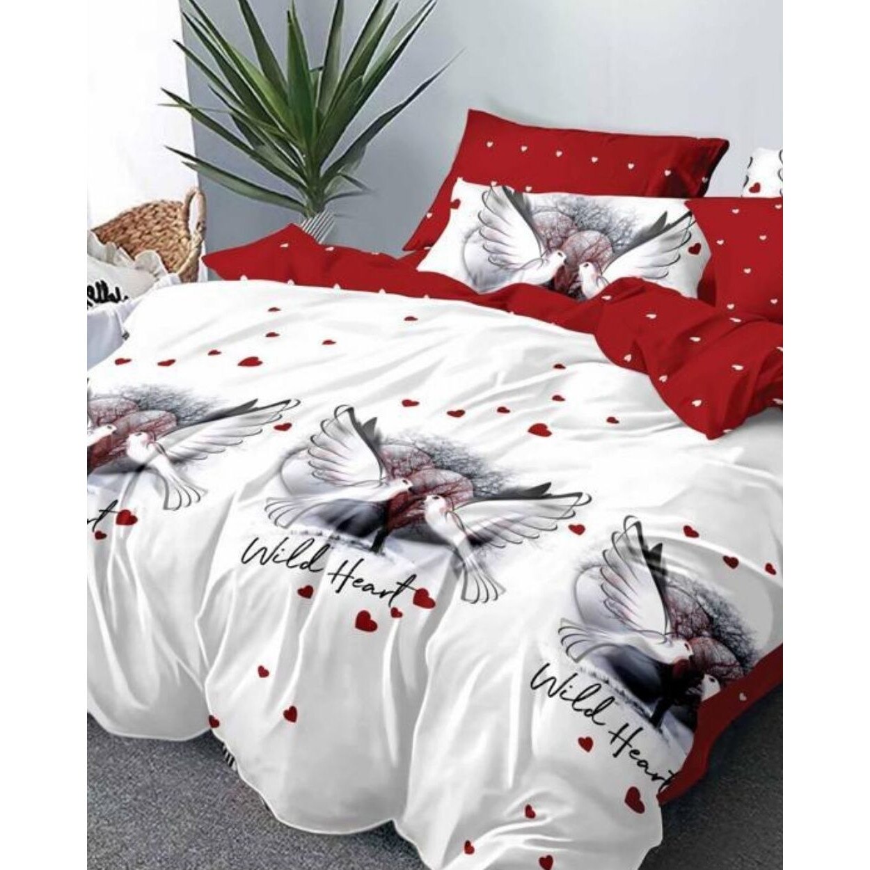 Set Lenjerie de Pat din Finet Satinat, 6 Piese, Pat 2 Persoane, Wild Heart