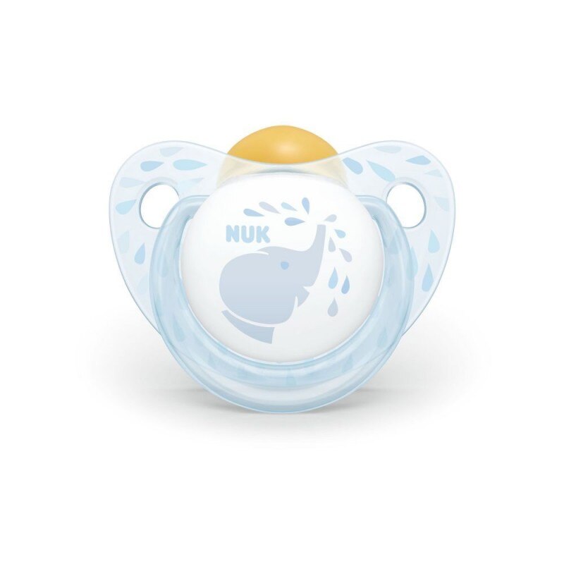 Suzeta Baby Blue Nuk, latex, varf plat, 6-18 luni, model elefant