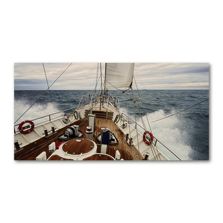 Üvegkép, 100x50 cm, Nyomtatott fali dekoráció, "Vitorlás a tengeren", tw2-ean-osh2s-100x50-72838019