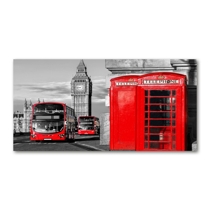 Üvegkép, 140x70 cm, Nyomtatott fali dekoráció, "Red Bus", tw2-osh2s-140x70-f-86269238