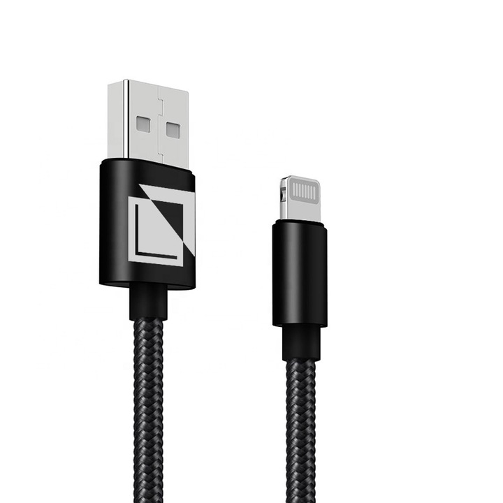 Lightning USB кабел за зареждане и пренос на данни, TIENTEN, за устройства, съвместими с Lightning, 5V, 3A, 1m, черен