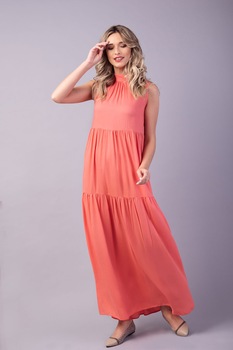 Couture de Marie, Rochie maxi lejera, Corai, XL Couture de Marie, Rochie maxi lejera, Corai, XL