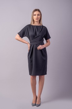 Couture de Marie, Rochie cu cordon in talie, Gri inchis Couture de Marie, Rochie cu cordon in talie, Gri inchis