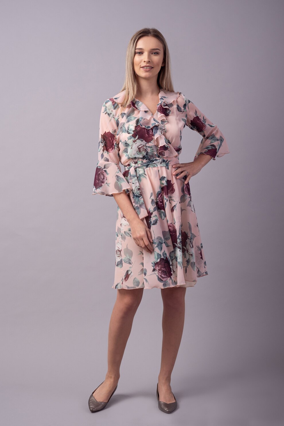 Couture de Marie, Rochie midi evazata cu imprimeu floral, Multicolora